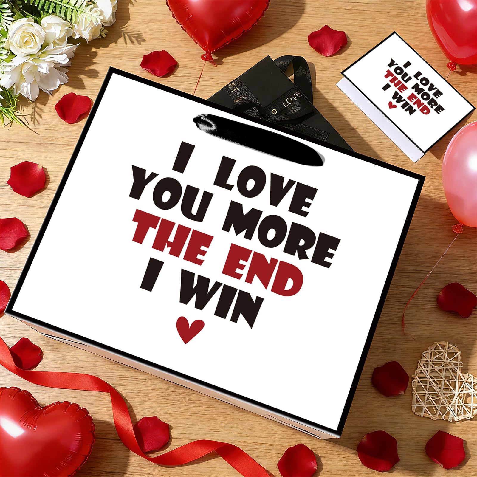 Anniversary Birthday Gift Bag for Him Men Boyfriend Women Funny I Love You More Gift Bags with Wrapping Tissue Paper and Greeting Card Valentines Wedding Bridal Shower Engagement Party Favor Bag