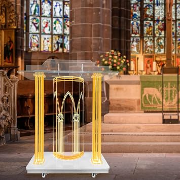 Acrylic Podium Lecture Table - Acrylic Conference Pulpit Stand Podium School Church Office Lectern Stand with Multi-Purpose Platform