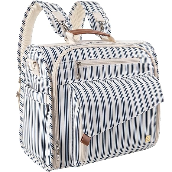 ALLCAMP Diaper Bag Large, Support baby Stroller, Converted Into a Tote Bag (Blue stripe), Blue Stripe, Traditional
