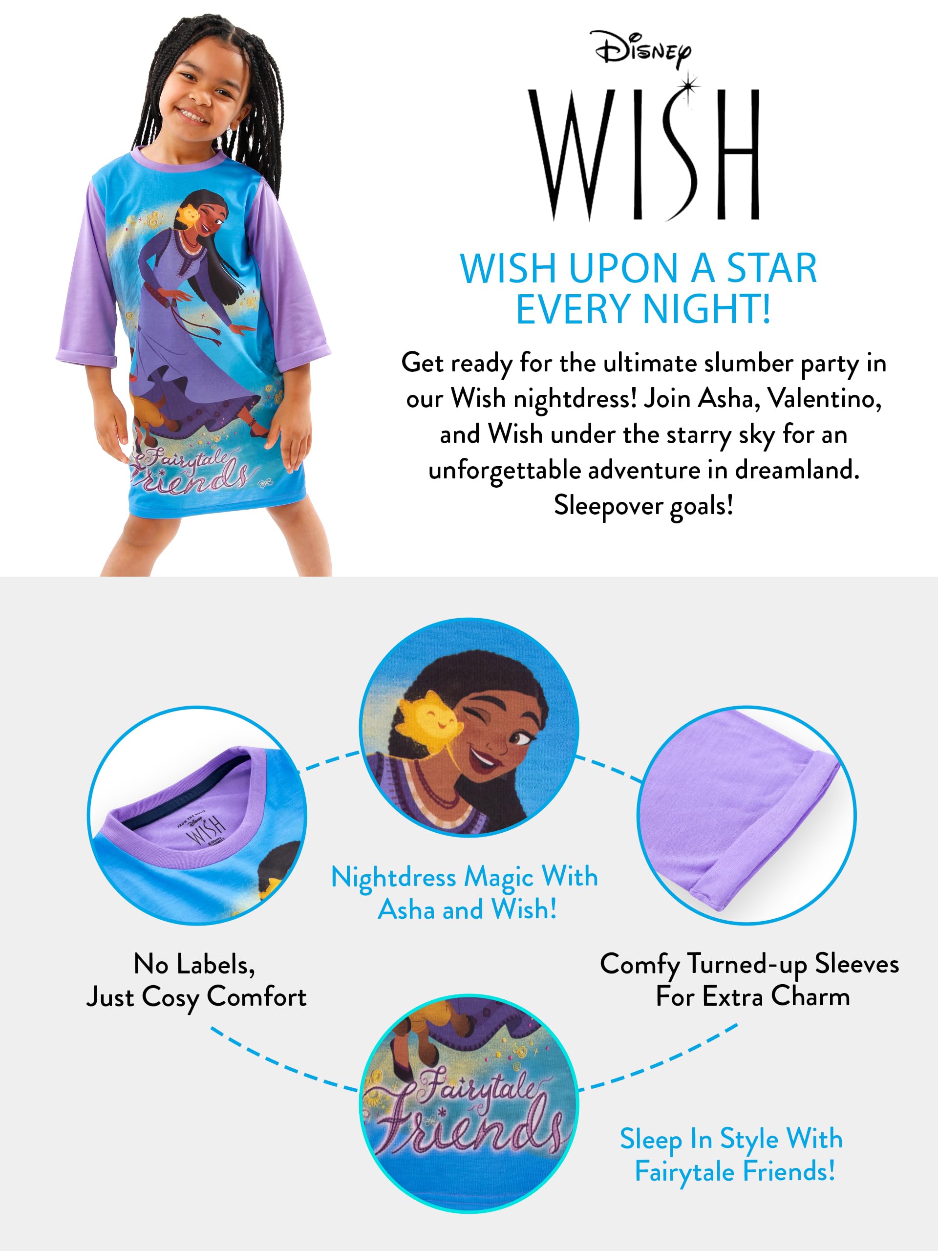 Disney Camison Nina Wish | Wish Pijama Niña | Camisón Niña