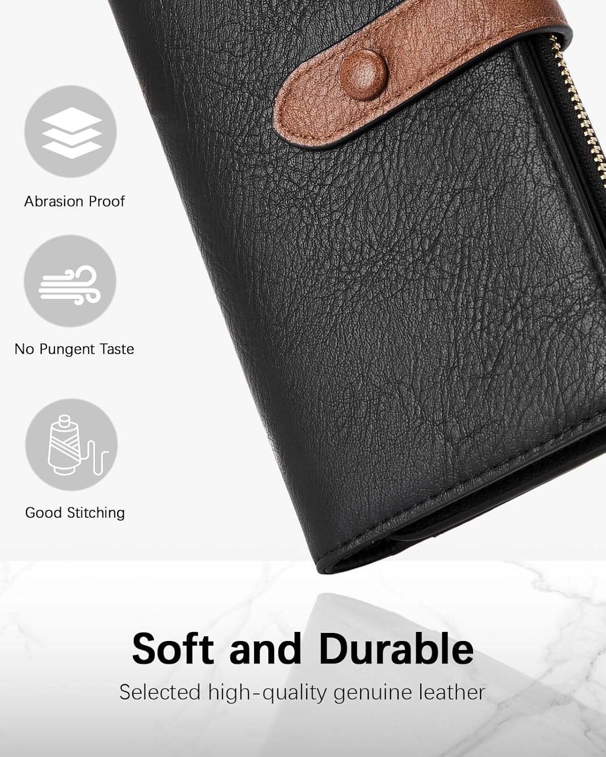 BOSTANTEN Womens Leather Wallets RFID Blocking Large Capacity Trifold Card Holder Ladies Phone Clutch Black&Brown - Image 2