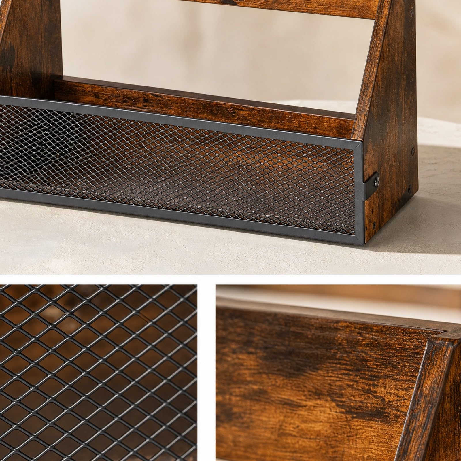 rockible Rack un Solo con Panel Malla Metálica Compacto Organizador Madera con Accesorios Metálicos Estable Exhibición Álbumes