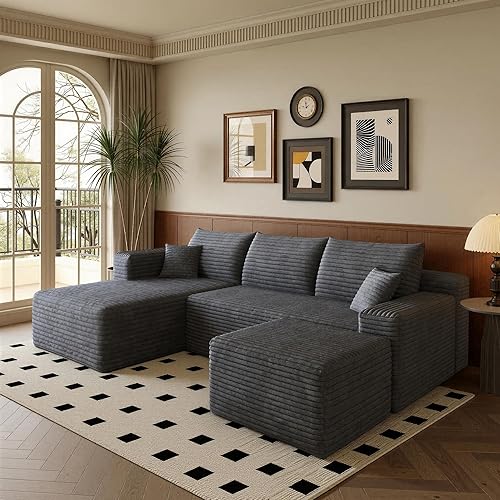 Vista 62 de Sofá modular moderno de 96 pulgadas para sala de estar, sofá modular tapizado, sin hueso, cómodo sofá nube con diván en forma de L