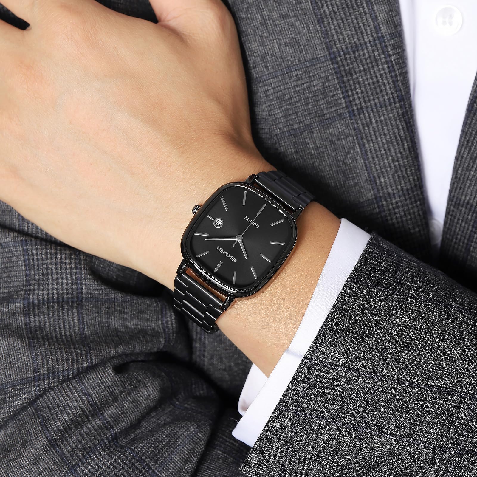 Gosasa Orologio da polso analogico da uomo, minimalista, quadrato, al quarzo, alla moda, casual, impermeabile, ultra sottile, cinturino in acciaio inox con datario, regalo per uomini e donne
