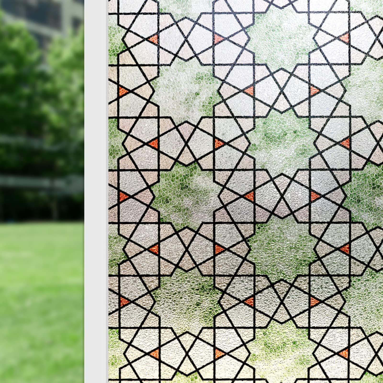 Lwlfc Cyan Window Film Privacy Geometry Privacy Film For Glass Windows,Blackout Window Film Self-Adhesive,Window Frosting Film For Home Office Bathroom Bedroom,Opaque Window Film(60X100cm)