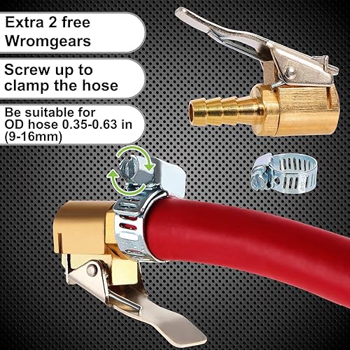 Miniatura 4 de Toolwiz Paquete de 2, portabrocas de aire de 516 pulgadas para inflado de neumáticos, válvula de latón con bloqueo de fijación en reparación