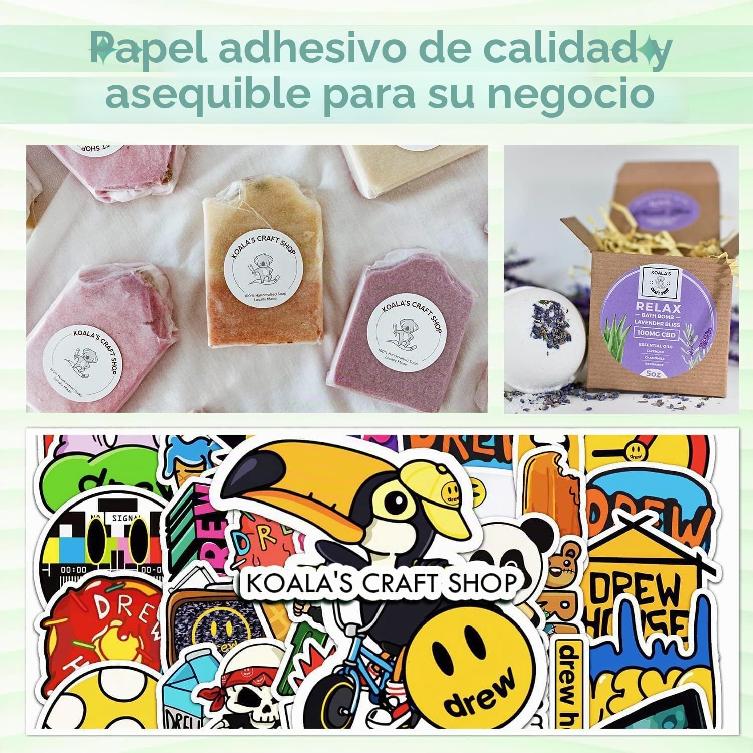 Koala - Rollo de papel adhesivo de vinilo imprimible para impresoras de inyección de tinta, papel adhesivo blanco mate de 13 x 32.8 pies, resistente al agua y duradero