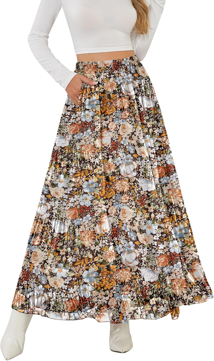 Women's Maxi Skirt with Pockets High Waisted Casual A-Line Pleated Long Skirts - Image 2