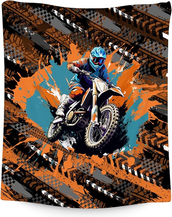 Boys Blankets Motorcycle Blanket Gifts - 60x80 Inch Cozy Soft Dirt Bike Throw for Teens Adults