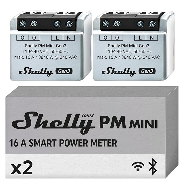 Shelly PM Mini Gen3 WiFi Smart Power Meter 1 Channel 16 A Home Automation Bluetooth Gateway Compatible with
