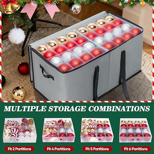 Miniatura 40 de BALEINE Caja de almacenamiento de adornos navideños con divisores, contenedor de almacenamiento de adornos navideños de alta calidad para Rojo