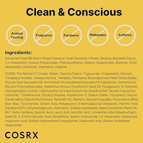 Miniatura 8 de COSRX Juego de iniciación de Glass Skin para principiantes, Advanced Snail 96 Mucin Power Essence (3.38 onzas líquidas x 2) y Retinol 0.1 Cream Mini