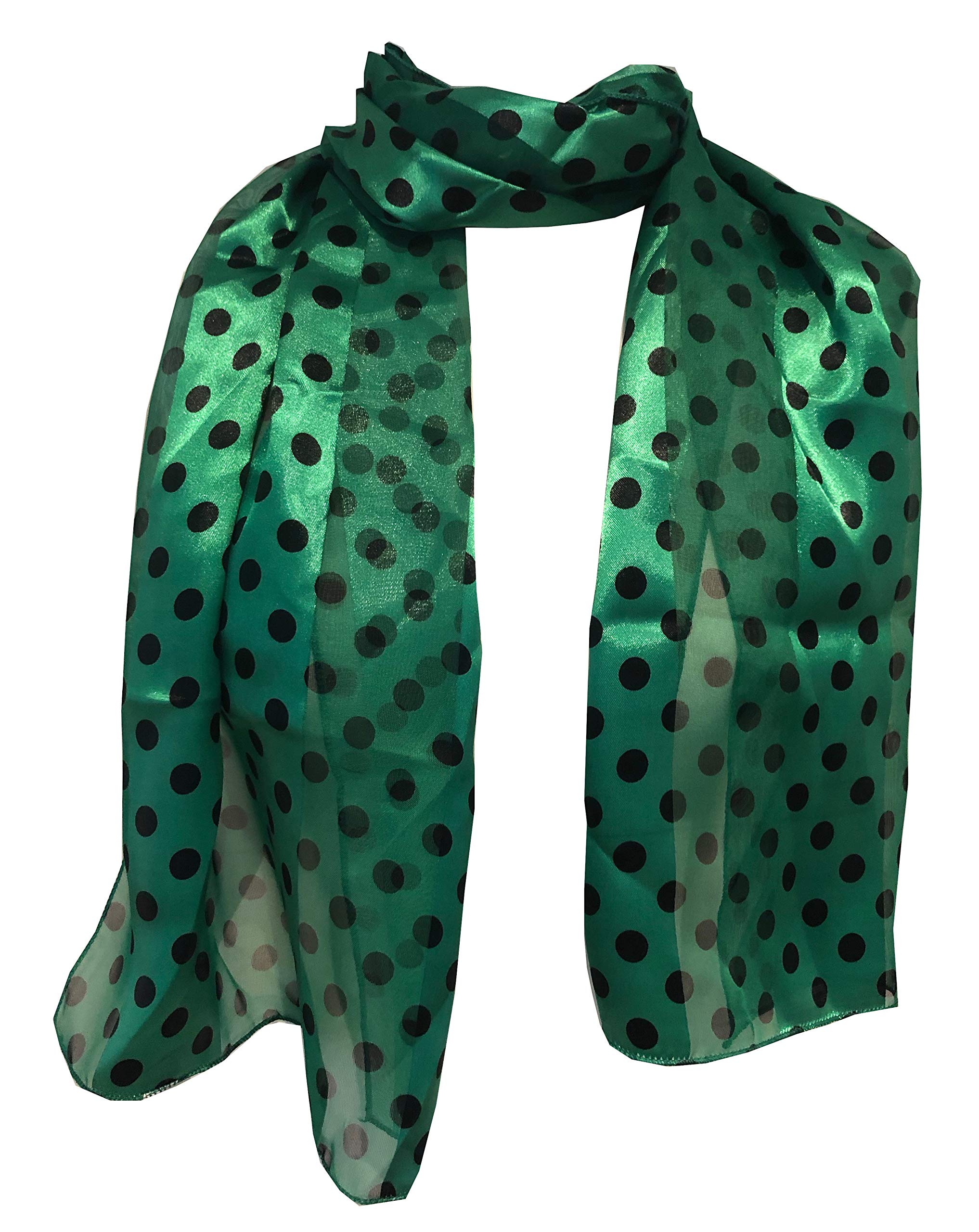 Pamper Yourself Now Women's Green With Black Medium Spot Thin Pretty Scarf. Lovely With Any Outfit
