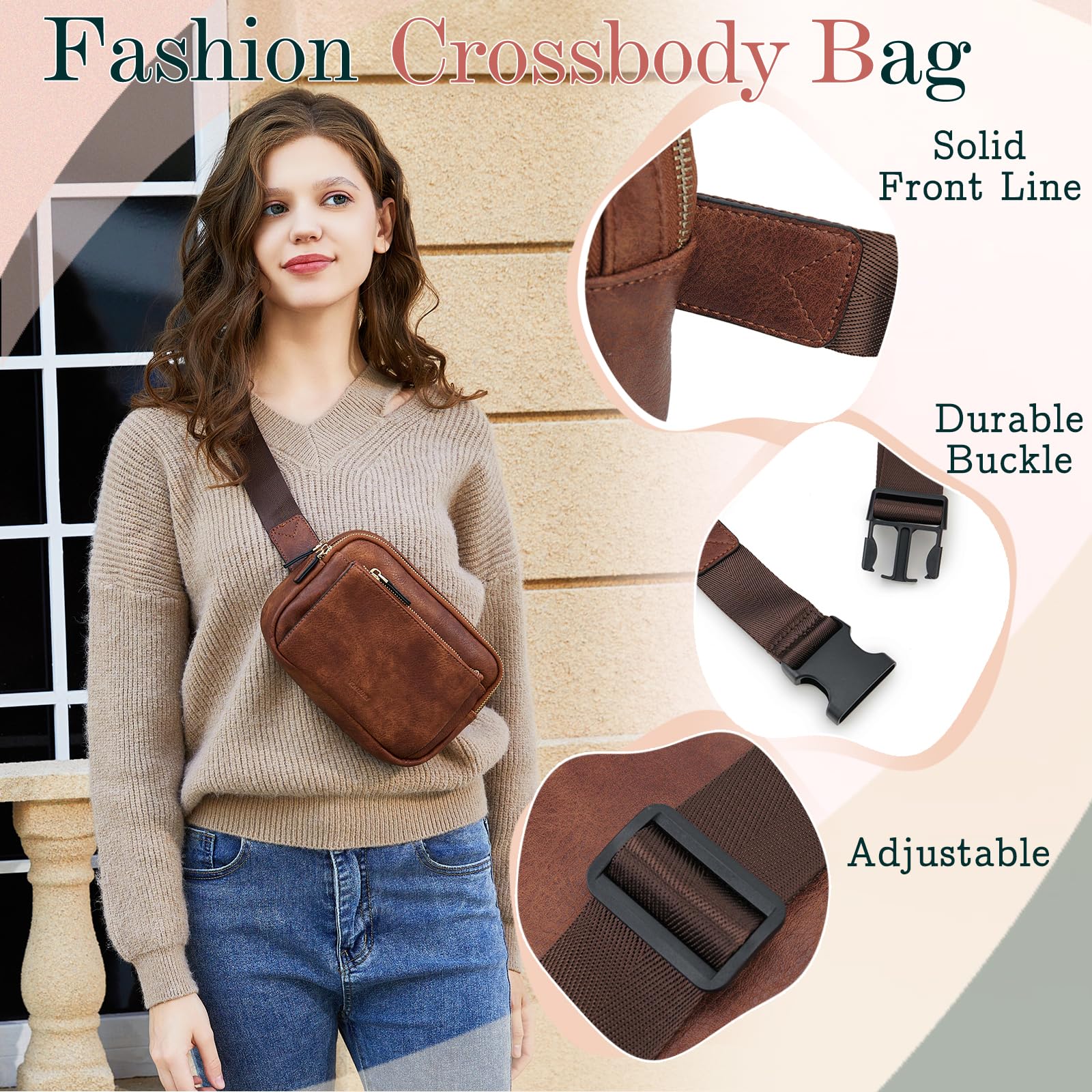 VX VONXURY Sac Banane Chic pour Femme Homme, Cuir PU Sac Ceinture Sacoche Banane Fanny Pack, Sac Banane Léger à Bandoulière avec Sangle Réglable pour la Course à Pied en Plein Air, la Randonnée