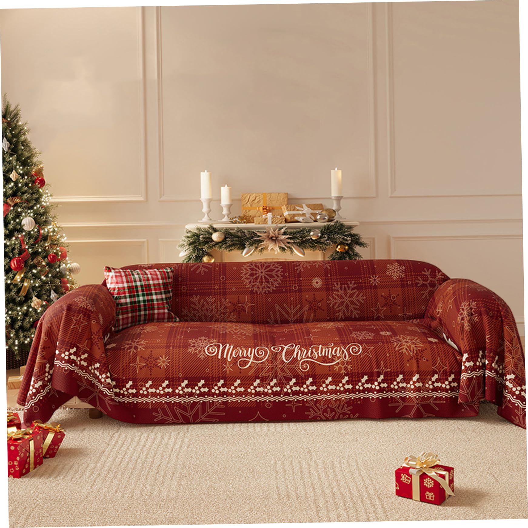 Housse de canapé de Noël pour décoration d'intérieur festive rouge
