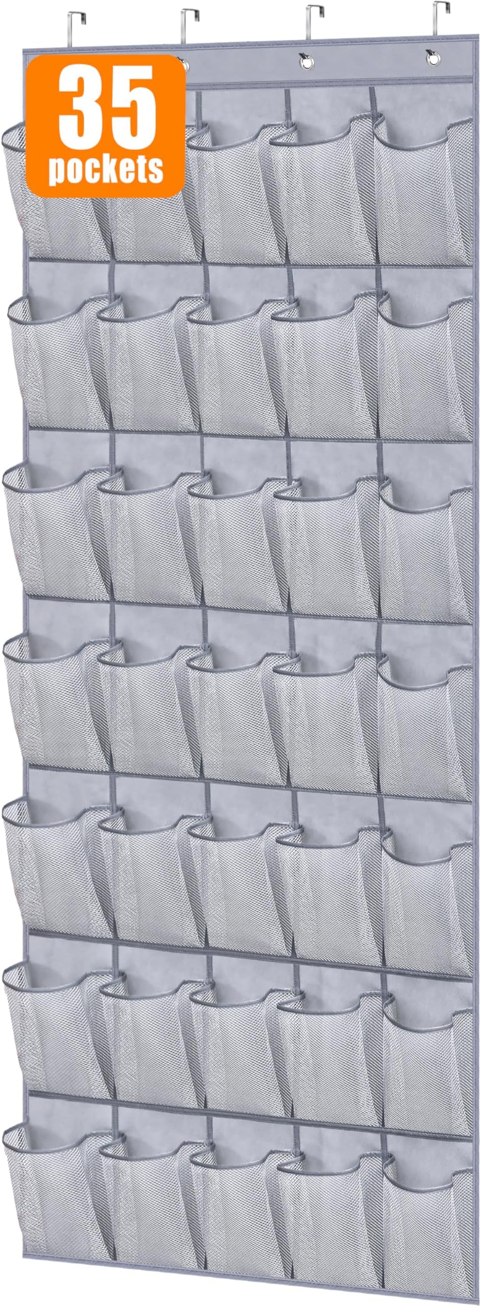MISSLO Sturdy Oxford Shoe Organizer for Closet Door Hanging Organizer 35 Large Pockets Hanging Shoe Rack for Closet Mesh Back of Doors Shoes Storage Door Hanger, Grey