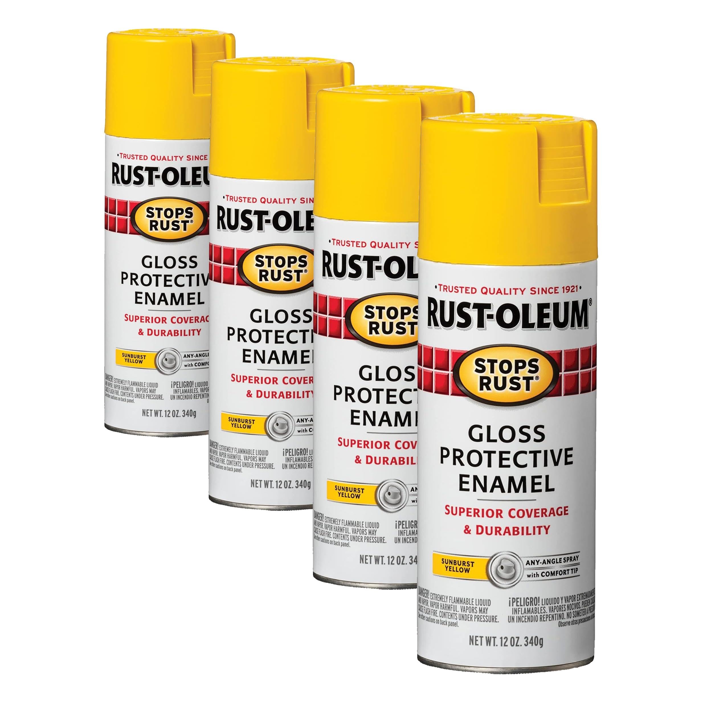 Rust-Oleum 7747830 Stops Rust Spray Paint, 12 oz, Gloss Sunburst Yellow (Pack of 4)