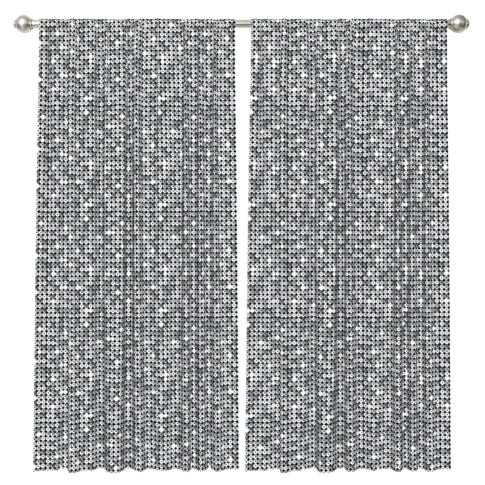 InOmak Silver Sequin Sparkle Pattern, 2 Panels Window Curtains 52 x 84 Inch Blackout Curtains for Living Room Bedroom