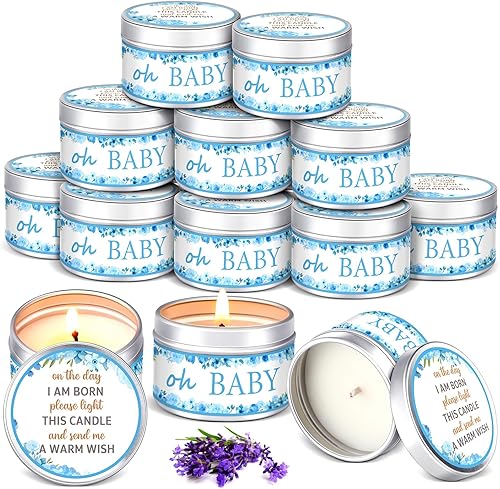 Funtery 12 piezas de regalos de baby shower para invitados, juegos de baby shower, premios florales de lavanda, velas perfumadas para decoración de