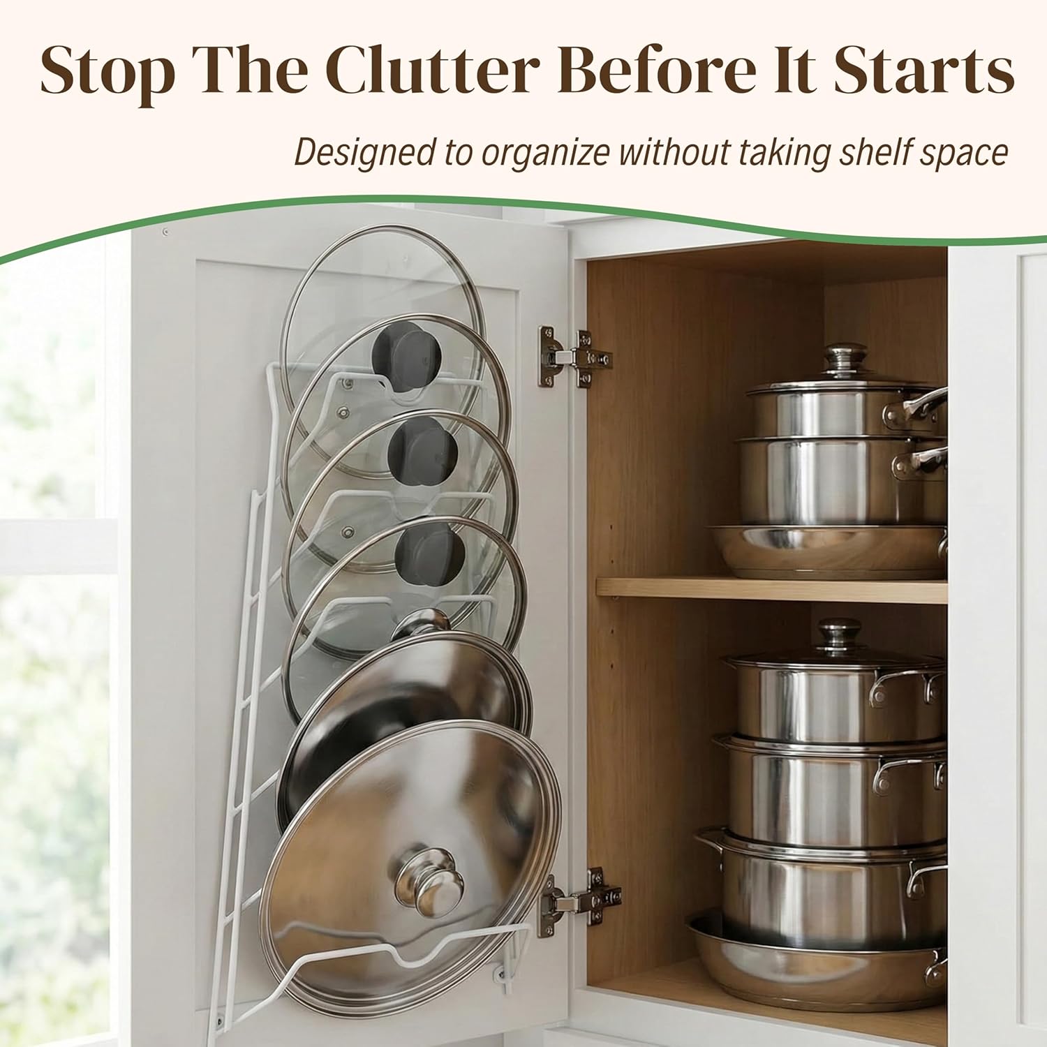 Evelots 6 Pot Lid Organizer for Cabinet or Pantry Wall - Cupboard Door Pots and Pans Organizer - Glass or Metal Pan Covers Cabinet Organizer - Rack Hanger Dividers - Set of 2