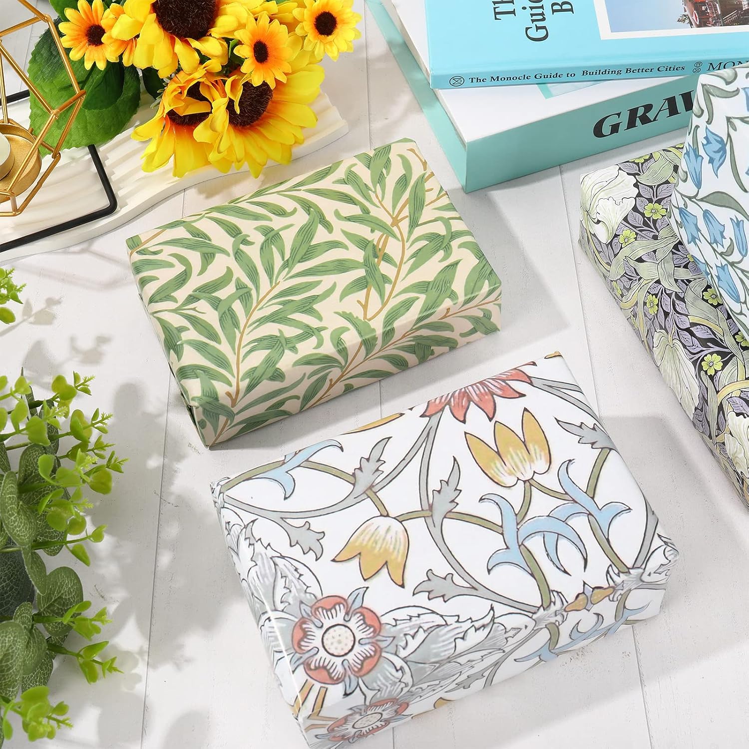 AnyDesign 12 Sheet Foliage Flower Wrapping Paper -Not Roll- Vintage Floral Gift Wrap Paper Bulk Green Blue Art Papers Folded Flat for Birthday Wedding Baby Shower DIY Crafts Gift Packing, 19.7 x 27.6 Inch image 5