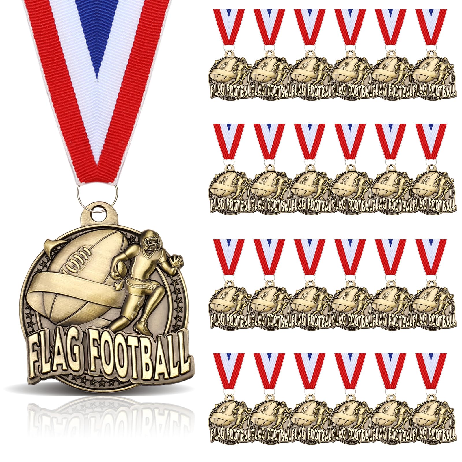 24 Pcs Gold Medals Bulk 2 Inch Award Ribbons Sports Themed Metal Medal Trophy for Team Day Tournaments Birthday Party Winner Gifts
