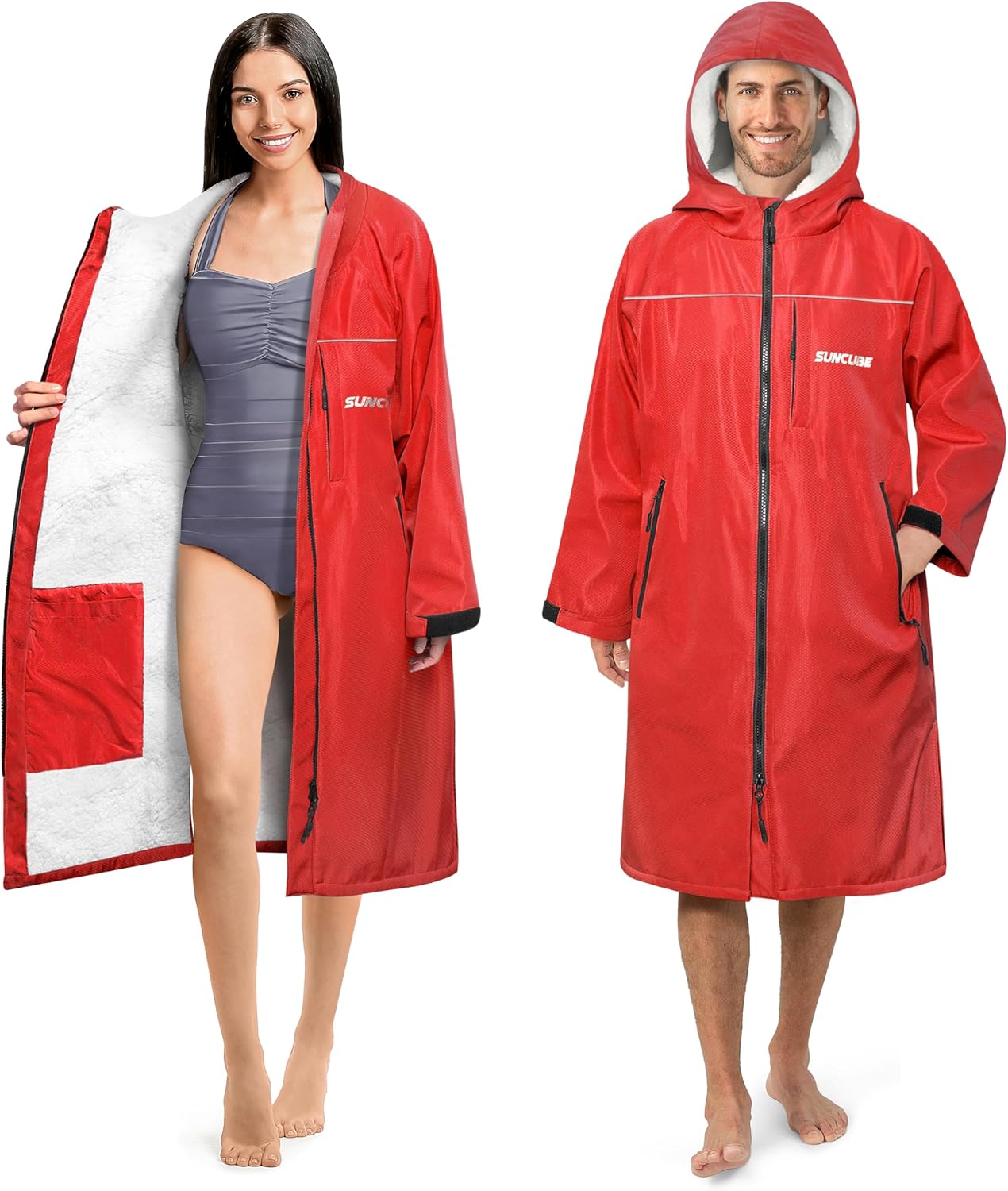 SUN CUBE Swim Parka Men Women, Unisex Hooded Changing Robe Water Resistant Sherpa for Swimming Surfing Triathlon Water Sports