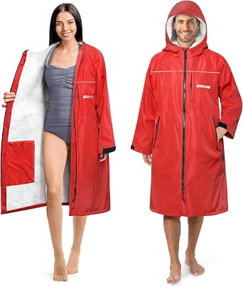 SUN CUBE Swim Parka Men Women, Unisex Hooded Changing Robe Water Resistant Sherpa for Swimming Surfing Triathlon Water Sports