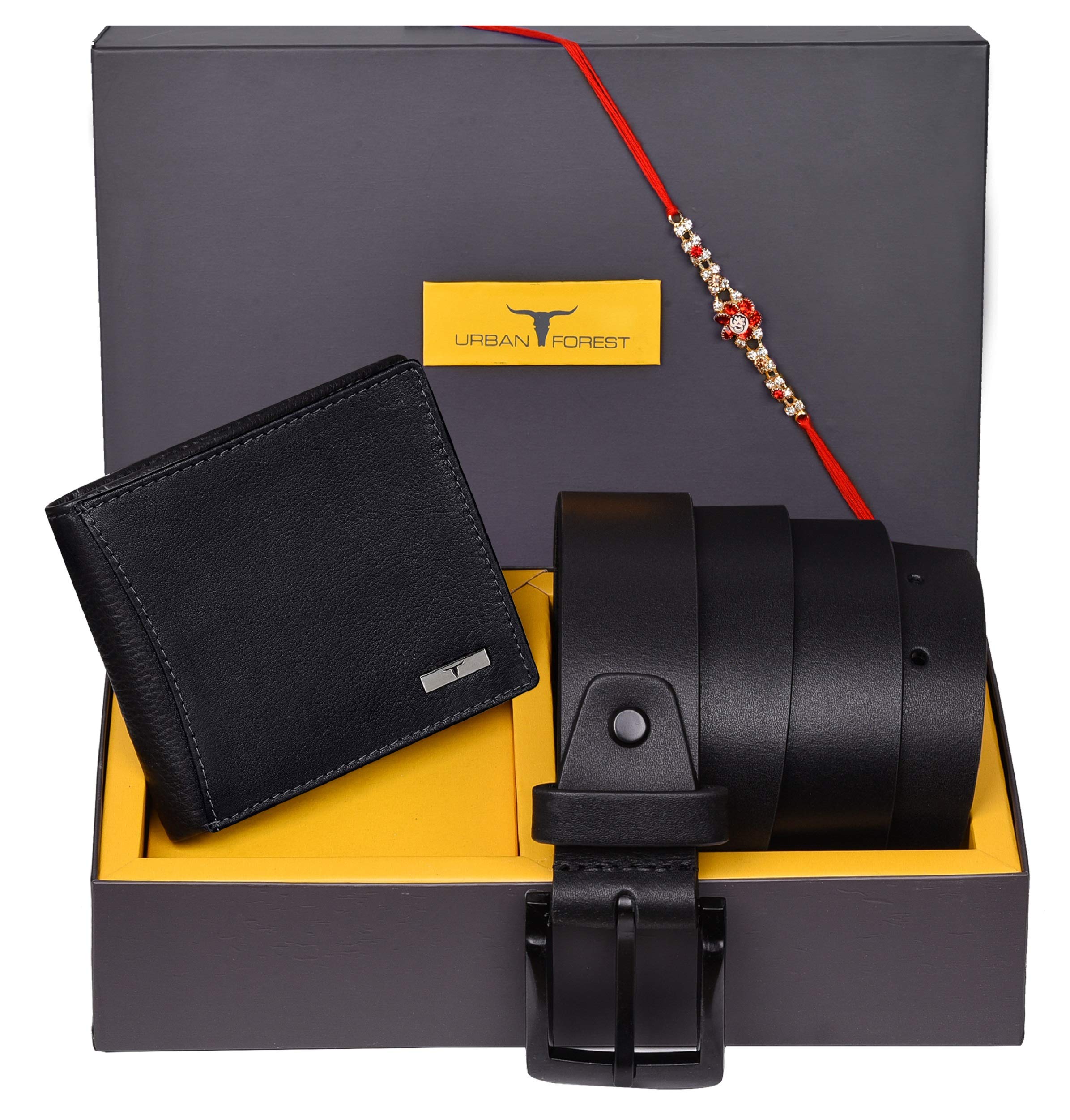Men Rakhi Gift Hamper For Brother - Classic Black Leather Wallet, Casual Black Leather Belt And Rakhi Combo Gift Set For Brother - 4606-image-6