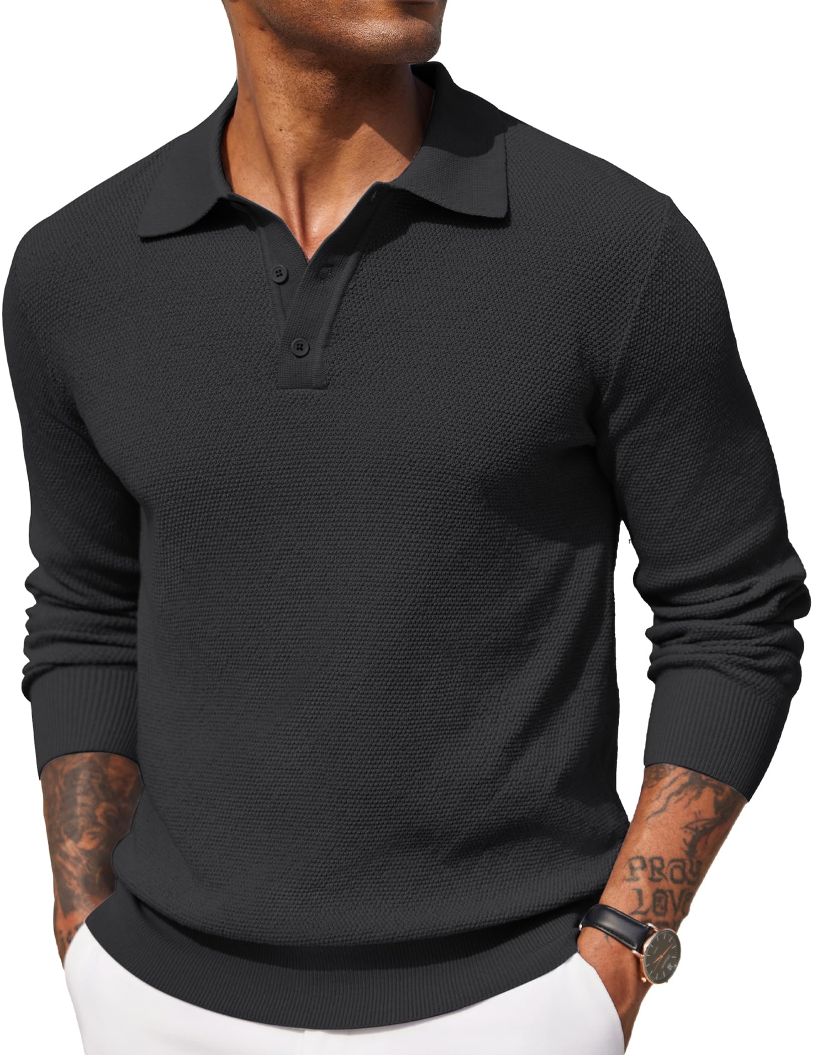 COOFANDY SuéTer Tipo Polo para Hombre De Manga Larga Punto Fino Sudadera