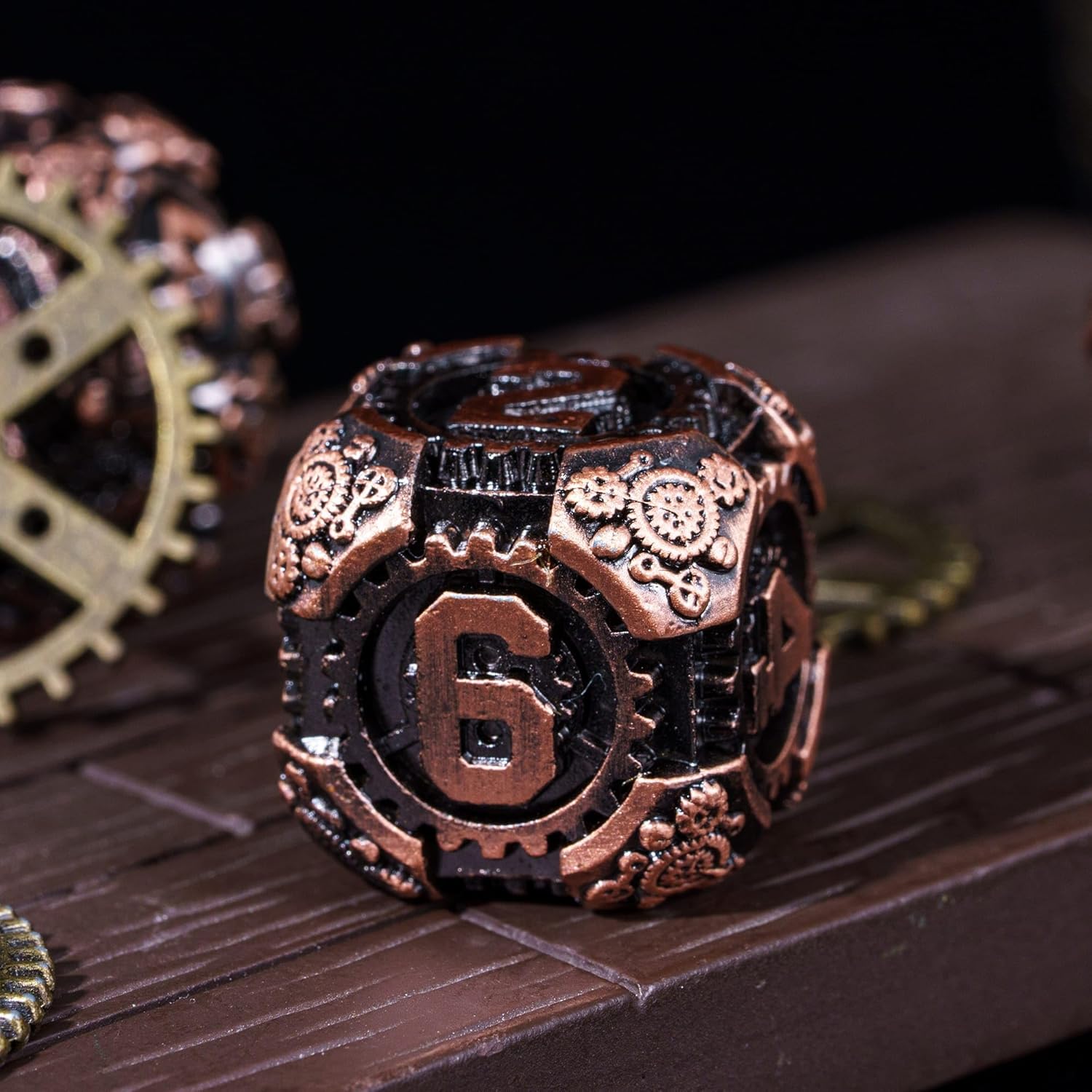Metal Dice Set D&D, 7-Die DND Dice Metal Gear Dice with Gift Bag for Role Playing Games(Antique Copper)