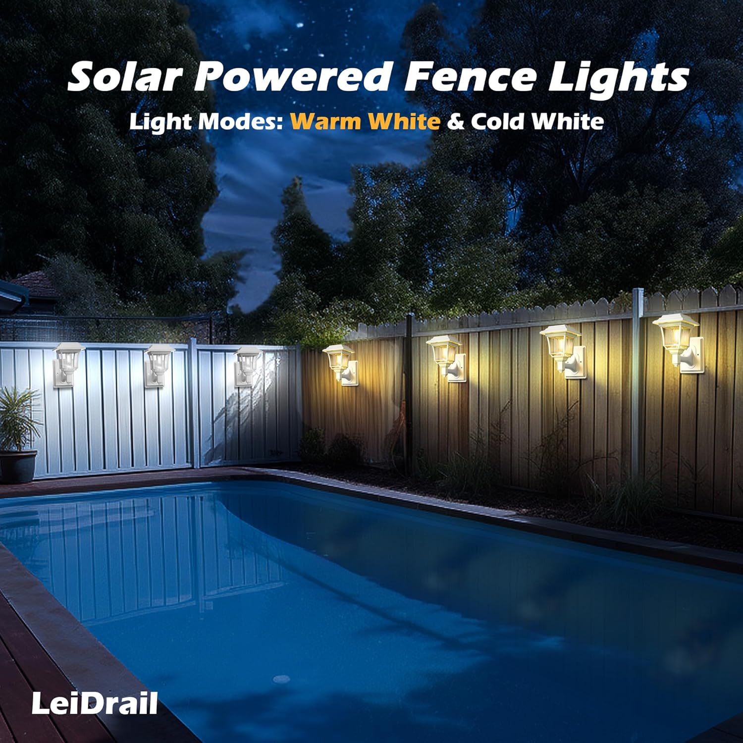 LeiDrail Solar Wall Lantern, 2 Modes Edison Bulb Solar Fence Lights, Outdoor Playhouse Accessories, Waterproof Warm/Cold White LED 15 LM Outdoor Decor Wall Lights for Garden Patio Yard White (2 Pack)