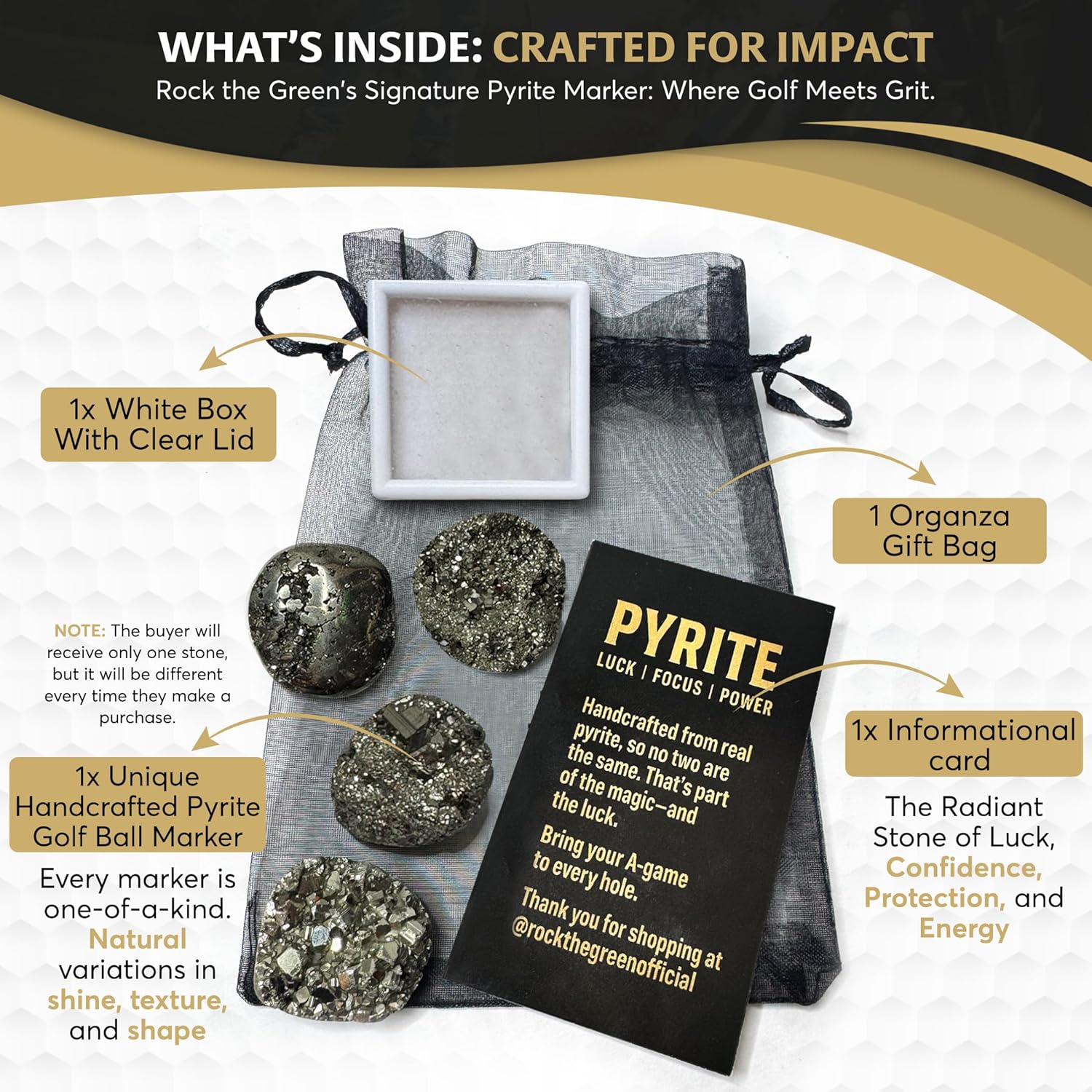 Handmade Pyrite Golf Ball Marker – Lucky Fools Gold Gift for Golfers – Unique Rock Marker for Focus & Winning on The Green