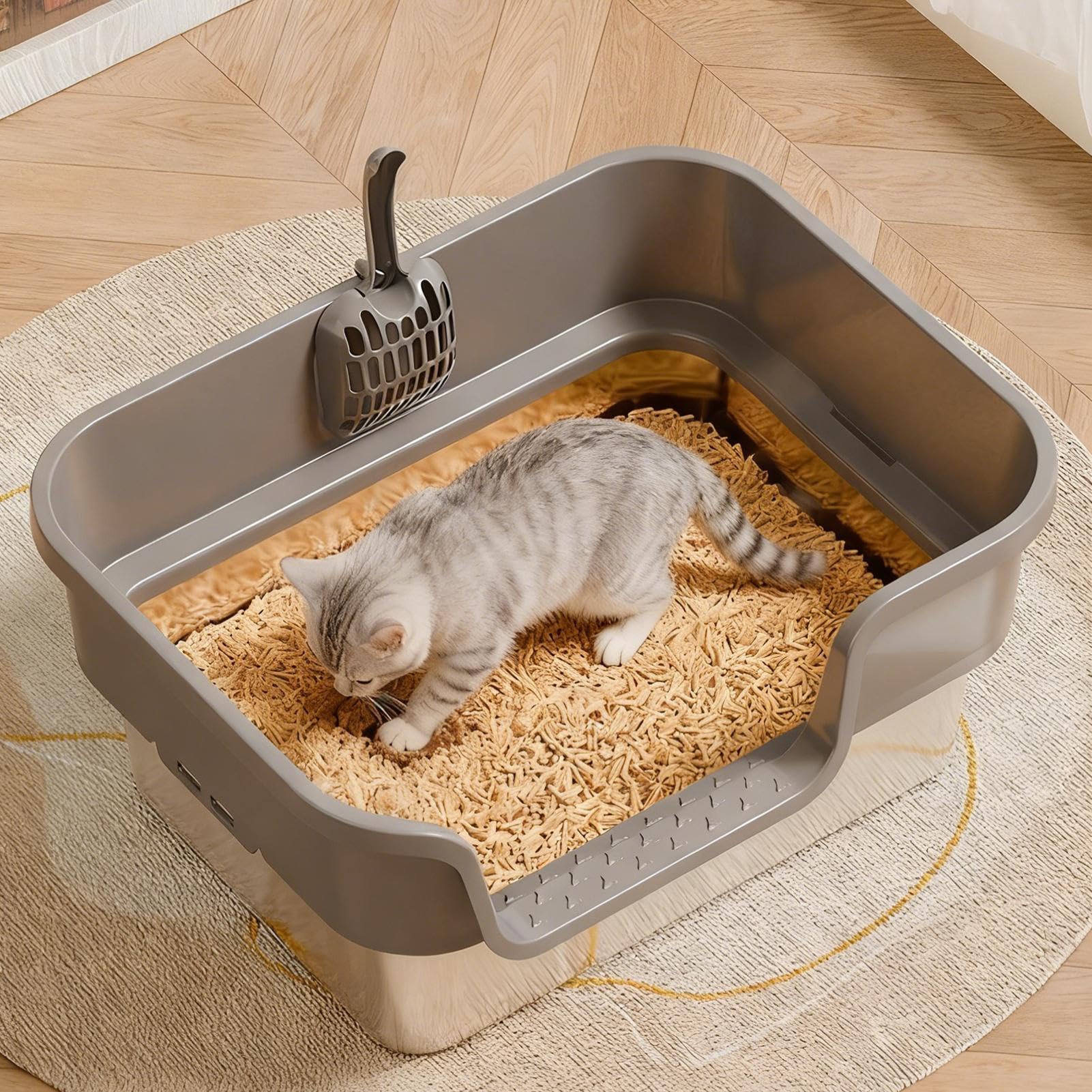 Bandeja De Para Gatos Acero Inoxidable Bandeja Sanitaria para Mascotas de | Bandeja Sanitaria Para Mascotas Pequeñas En Interiores, Esquinas, Apartamentos Y