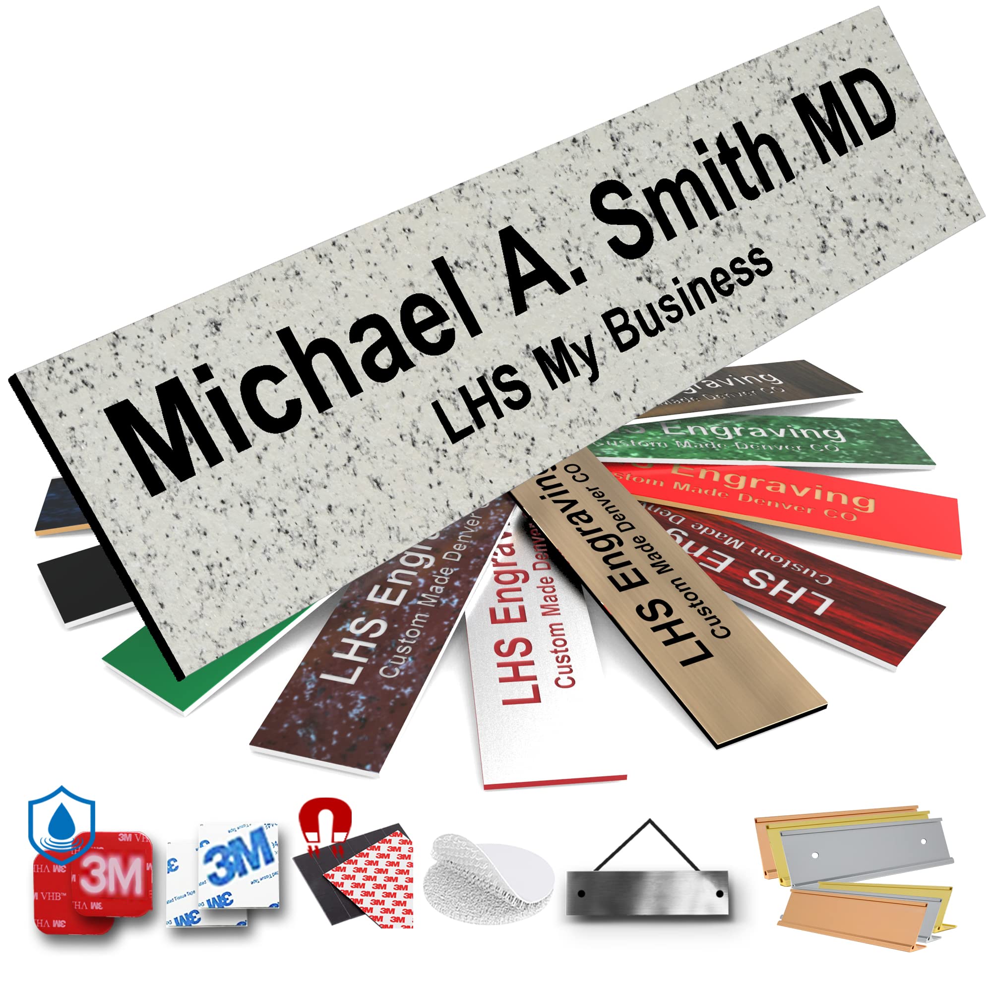 Custom Engraved Office Door Name Plate &amp; Desk Signs, Stone Granite, 2x4
