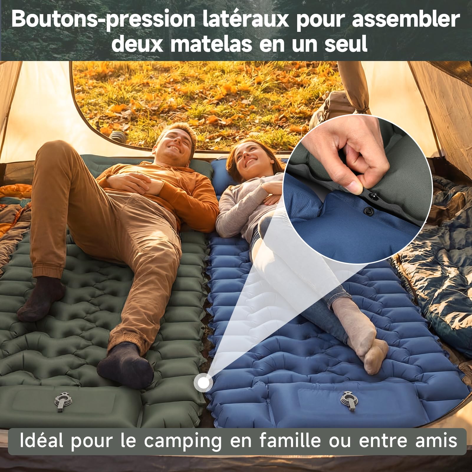 Colchoneta Hinchable de Camping Ultraligera y Extraancha (Tamaño XL), Colchoneta Aislante con Cojín Integrado y Bomba de Pie, 196x74x9 cm, TPU 40D, Portátil para Exteriores y Viajes (Verde Militar)