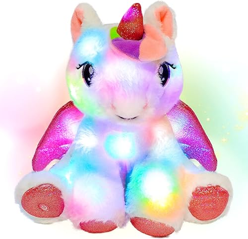 Hopearl Unicornio adorable de peluche con luces LED flexible con luces de noche que brillan en la oscuridad para festival cumpleaños niños pequeños