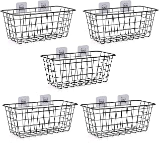 5 Pack Wire Storage Baskets Household Metal Wall-Mounted Containers Organizer Bins for Kitchen Bathroom Freezer Pantry Closet Laundry Room Cabinets Garage Shelf, Medium