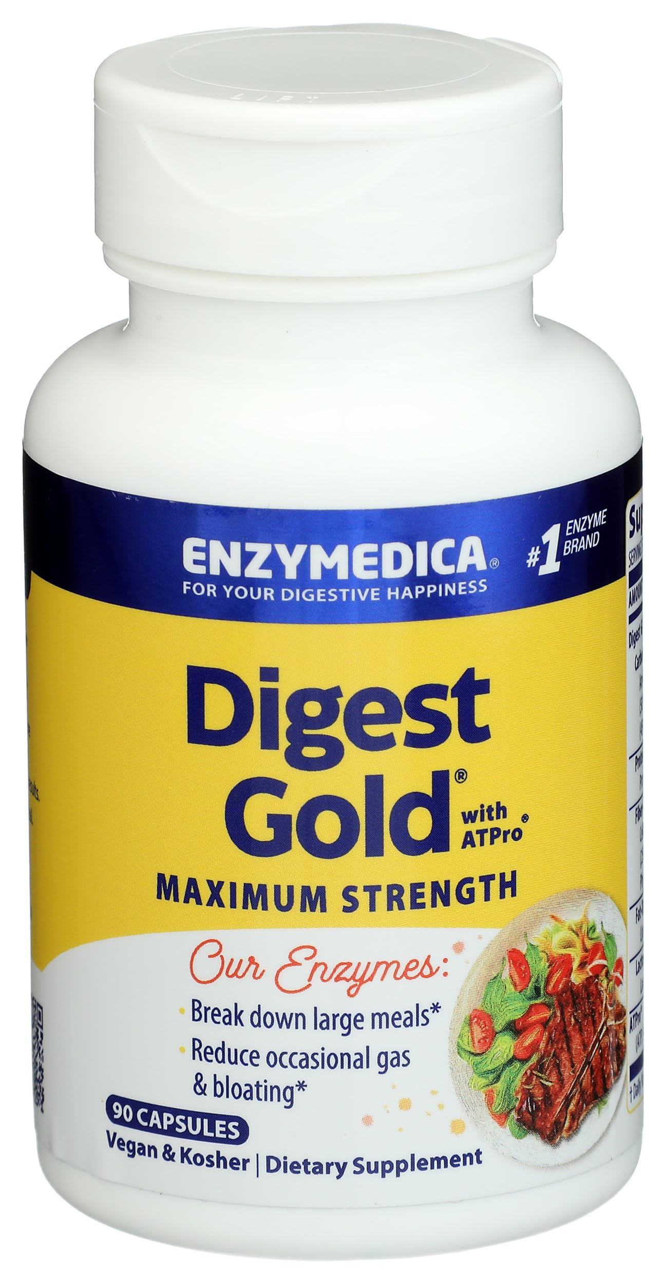 Enzymedica Digest Gold + ATPro 90 Capsules | Maximum Strength Enzyme | Breaks-down Carbs, Fats, Fiber and Protein | Reduce Occational Gas & Bloating | Converts Food to Energy