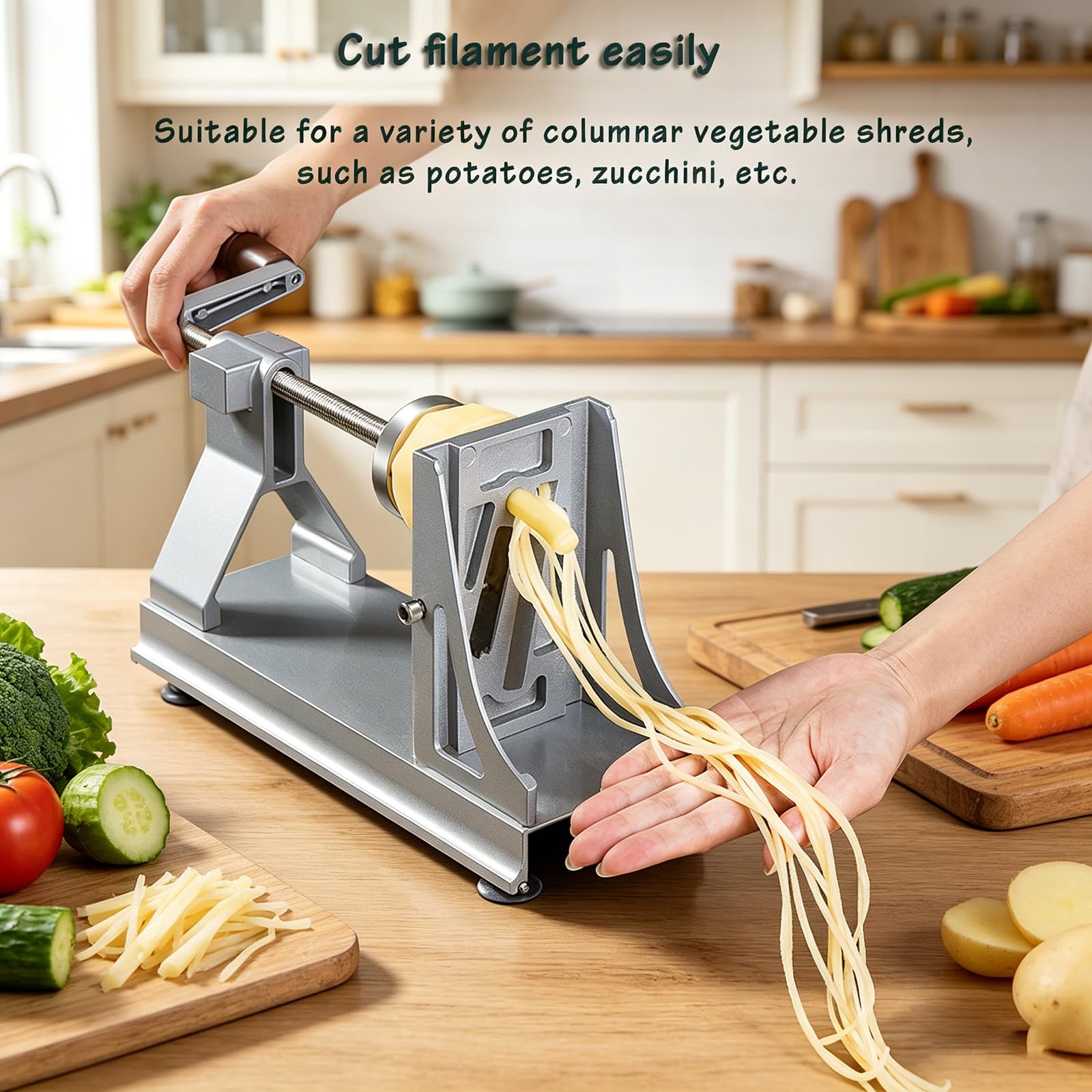 Affettatrice per patate con 3 lame, fissaggio antiscivolo, manico comodo per sminuzzare e affettare facilmente, ideale per l'uso in cucina familiare