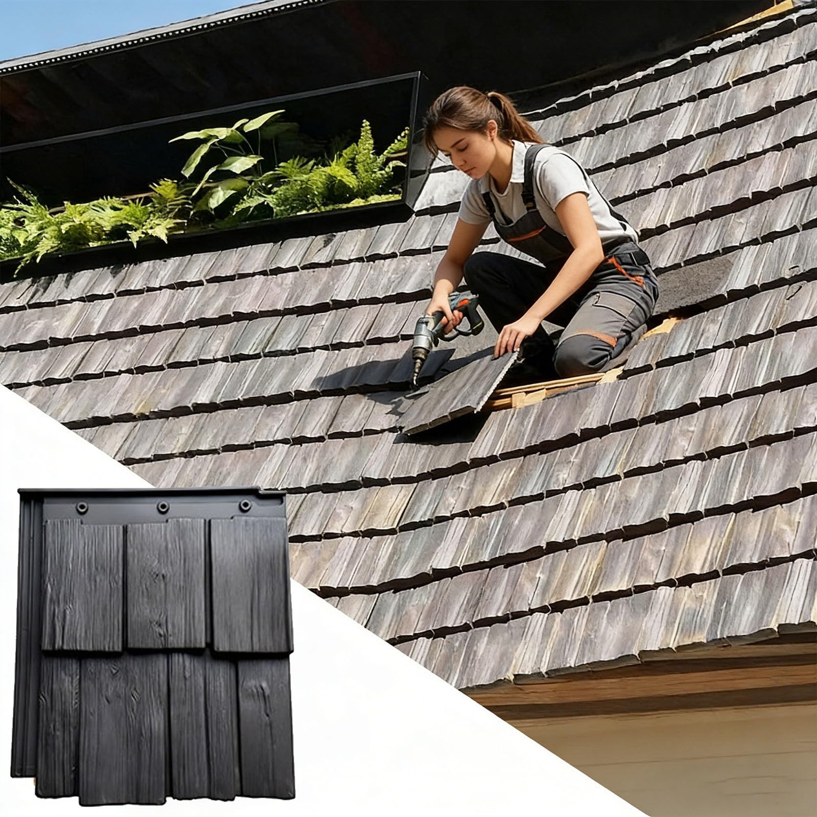 Tejas de techo – Azulejos antiguos de grano de madera sintética para techos inclinados, tejas de plástico sintético para exteriores para aplicaciones decorativas