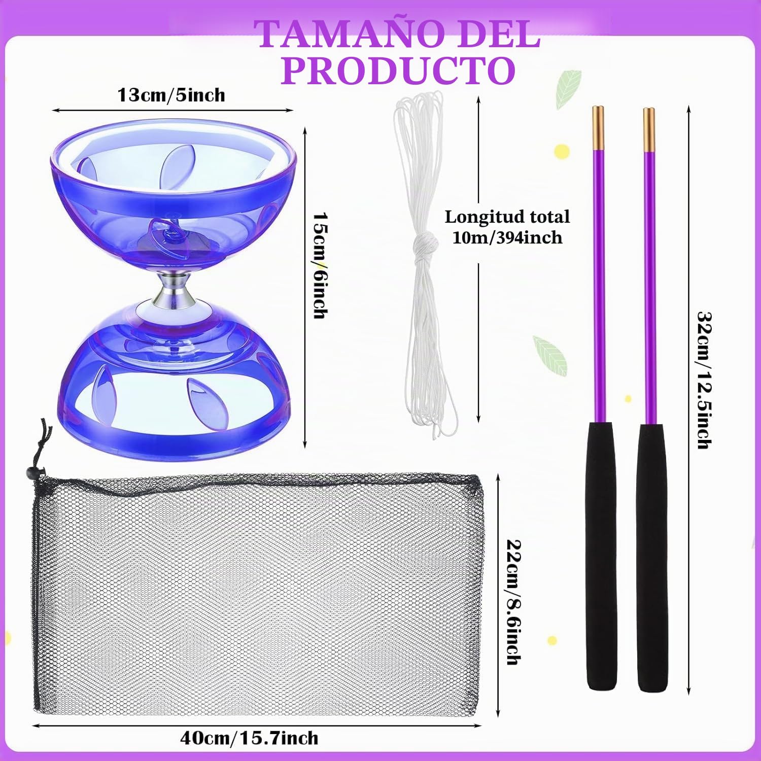 Diábolo LED con rodamiento de bolas, juego de diábolo, diábolo que brilla en la oscuridad, 4 colores de luz para niños y adultos, principiantes profesionales, rueda libre circo malabares (morado)