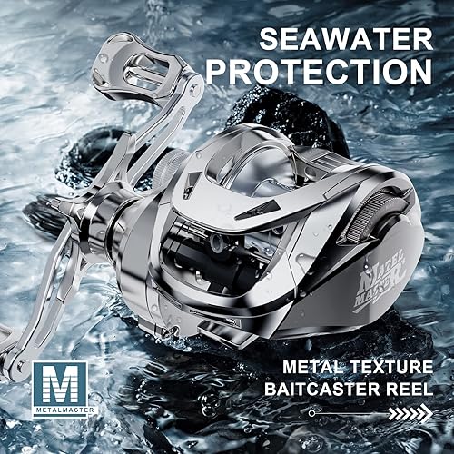 Miniatura 6 de HAUT TON Carrete de pesca Scorpion King Baitcaster, serie 300, carrete de baitcasting con marco de aleación de magnesio, 10+1BB, potencia de