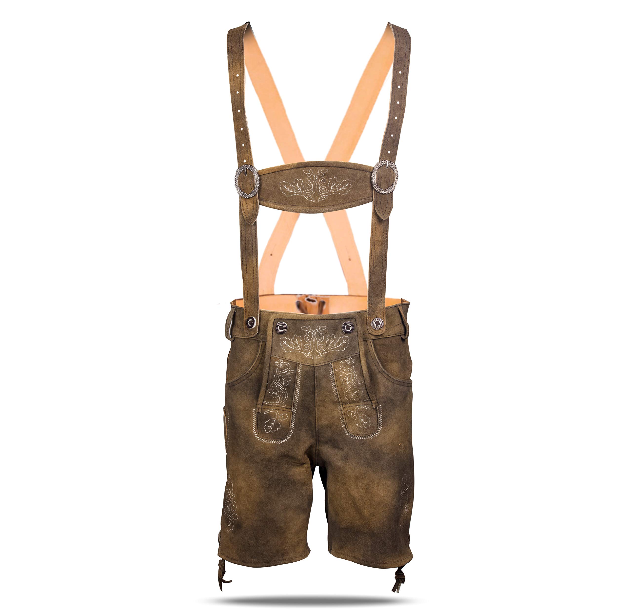 Kurze Trachten Lederhose aus echtem Leder Dunkelbraun Antik Größe 46 48 50 52 54 56 58 60