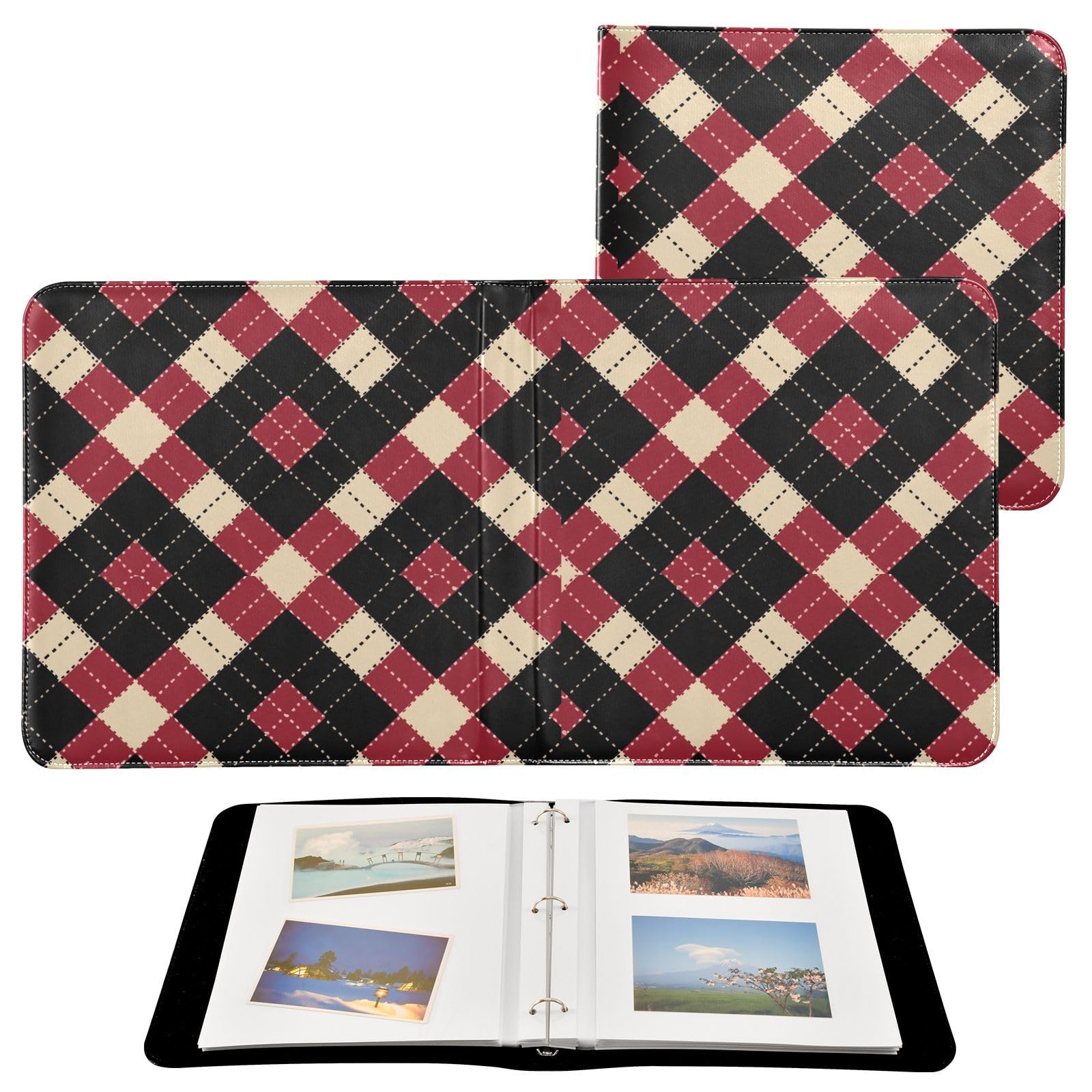 Fotoalben, kariertes Muster, Fotobücher für alle Größen, selbstklebende Seiten, 10 x 15 cm, 12 x 17 cm, 15 x 20 cm