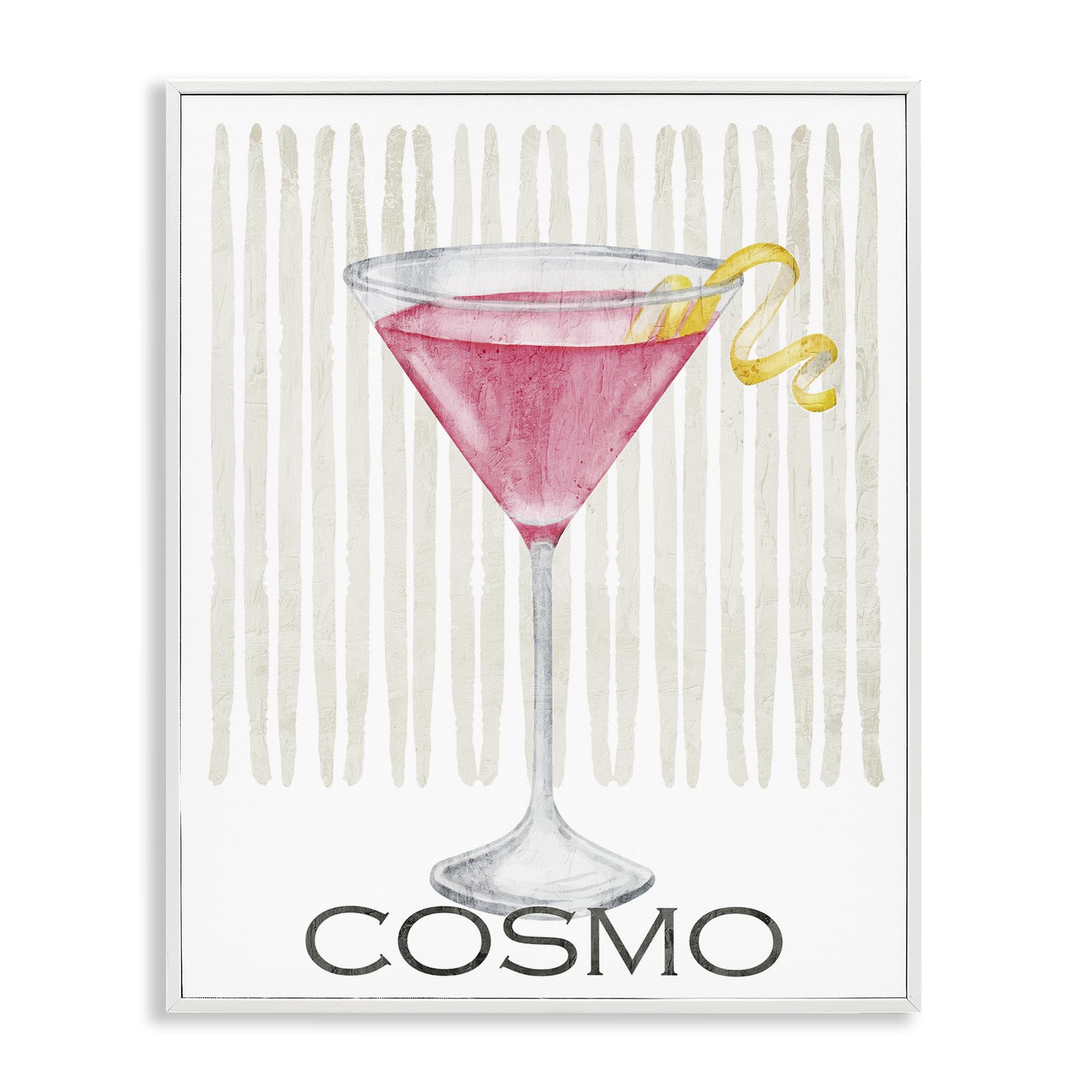 Stupell Industries Coastal White (Textured) Pink Cosmo Striped Cocktail, 24 X 30 Inch Framed Giclée Print