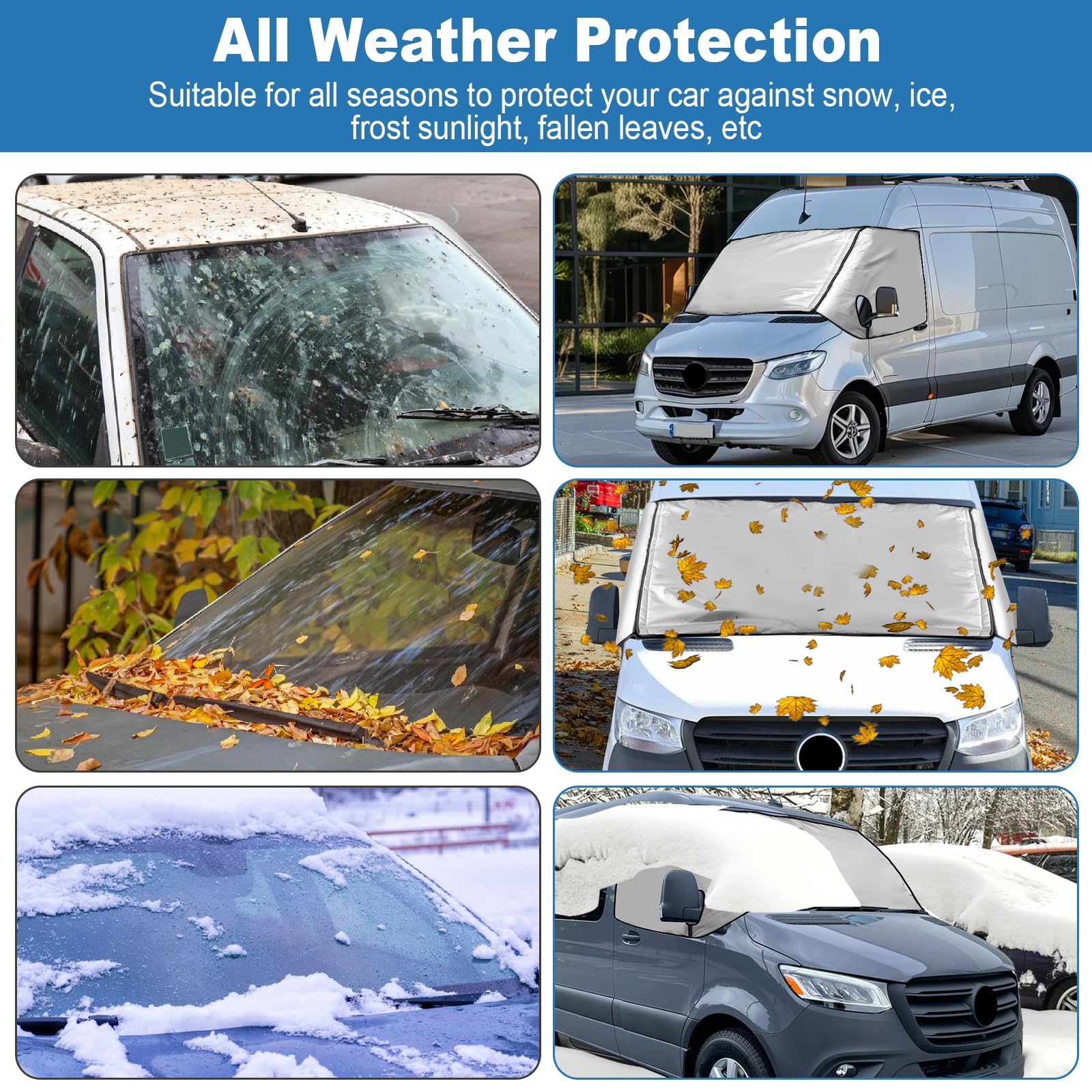 JOJOCY Cubierta para parabrisas delantero para Mercedes Sprinter 2019-2025, tela Oxford gruesa 210D desmontable, cubierta para parabrisas de coche, protección solar, protección contra el hielo, polvo