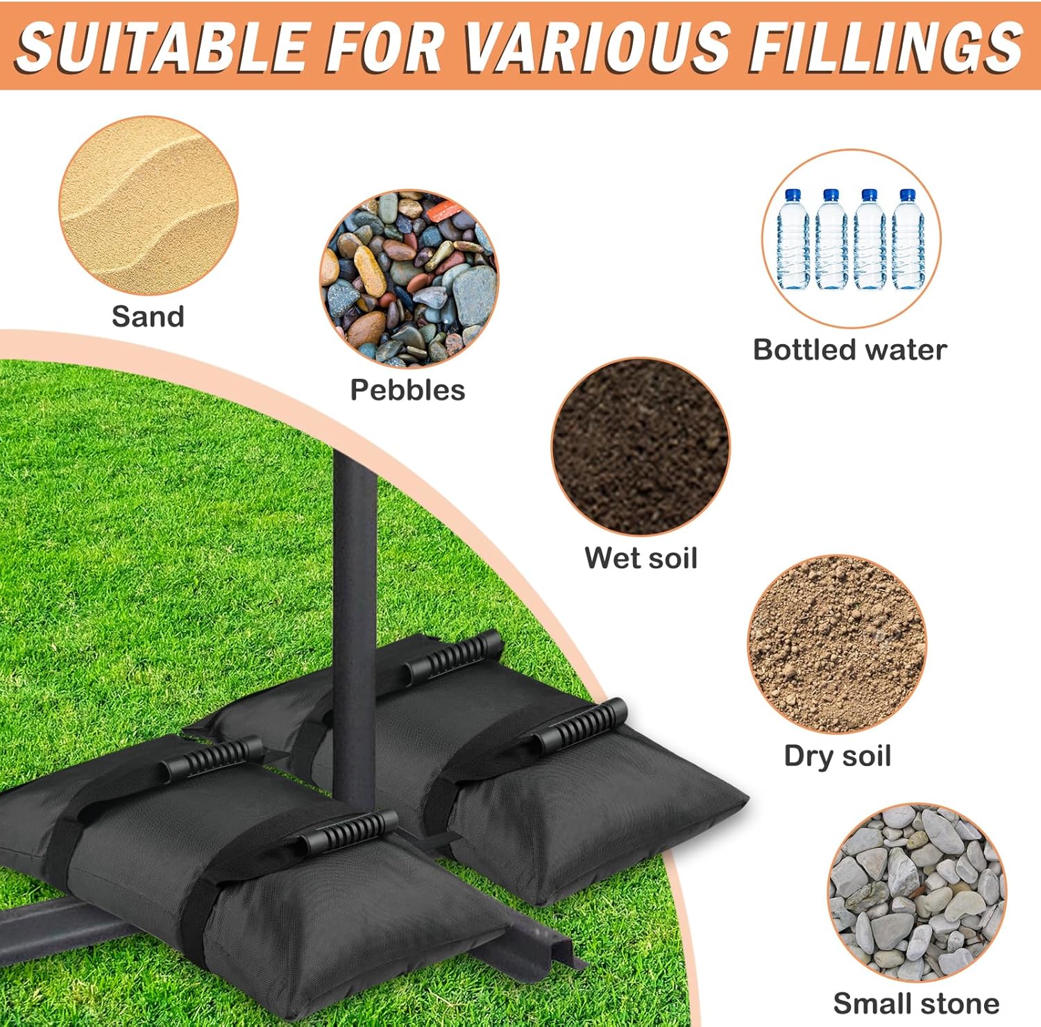 130LBS Extra Large Umbrella Base Weight Set of 2, Patio Fillable Sand Bags for Weight, Heavy-Duty Furniture Outdoor Weights for Umbrella Stand Patio Garden Backyard, Black(Without Sand)