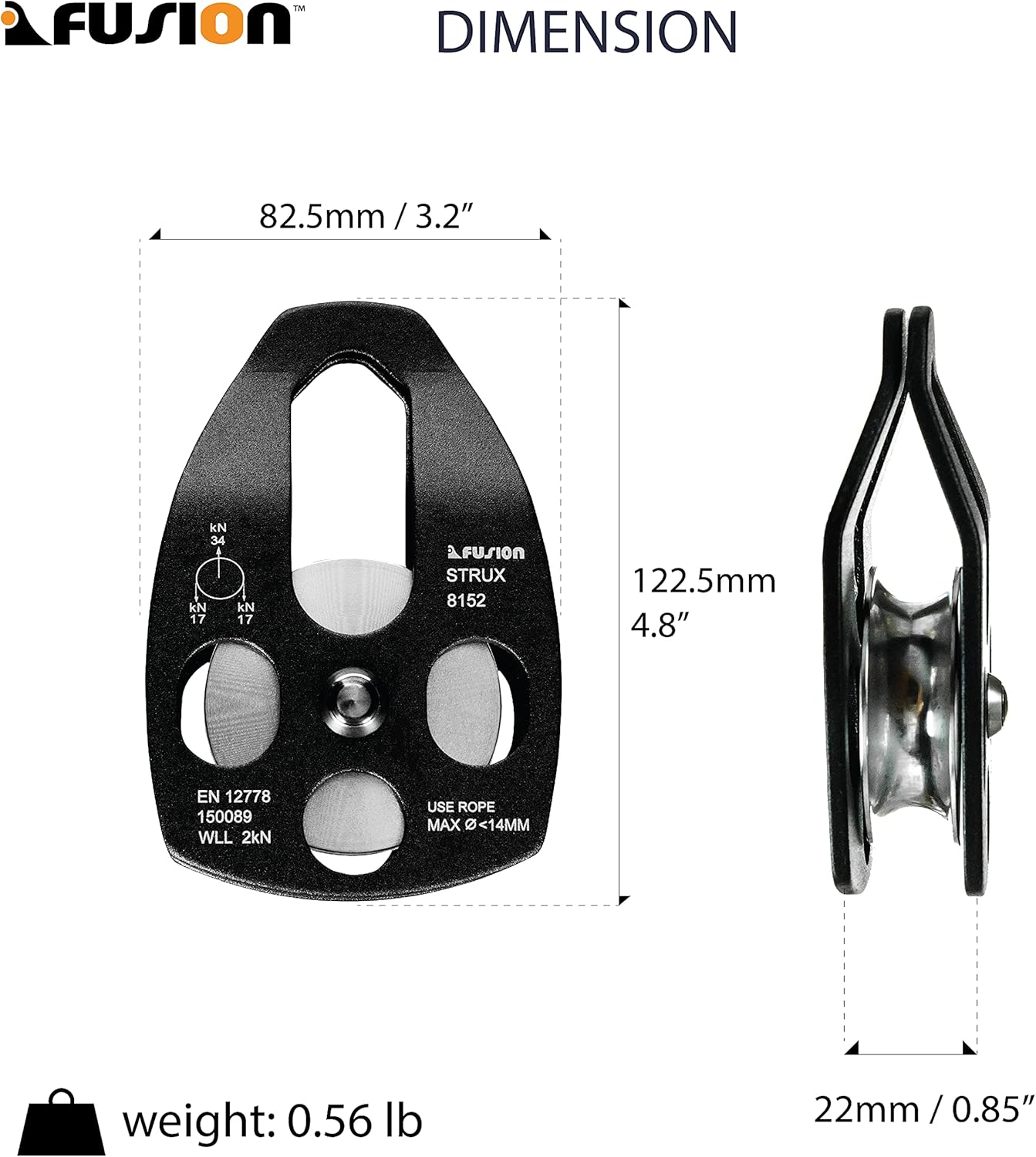 Fusion Climb Strux Aluminum Rescue Side Swing Pulley Matte Black 34KN : Sports & Outdoors