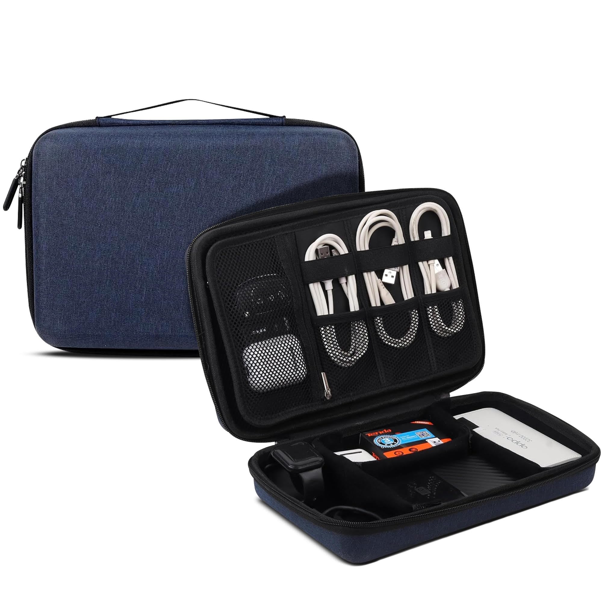 GadgetBite Hard Travel Electronic Organizer EVA Case for MacBook Power Adapter Chargers Cables Power Bank Magic Mouse Hard Drive USB Flash Disk SD Card Small Portable Accessories Bag -Blue